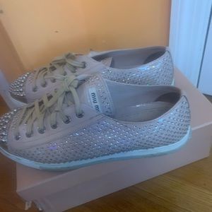 Miu Miu Nude Rhinestone Sneakers Size 40